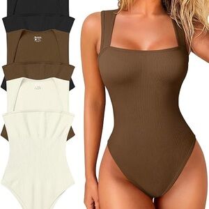 Women's Ribbed Bodysuit - Brown, Black, cream NEW NO TAGS